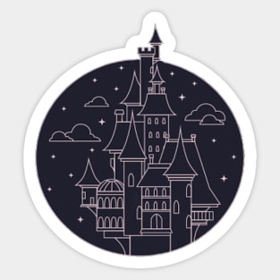 Castle in a circle - Digital pencil drawing - B&W Sticker